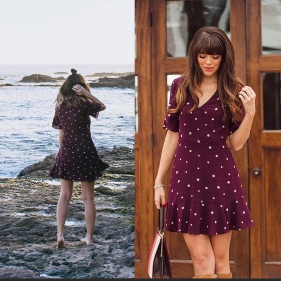 Madewell burgundy Silk Star Print Mini Dress size  0 - Picture 6 of 16
